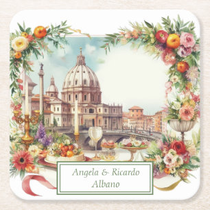 Elegantes Italien, Einladung zum Abendessen in Flo Rechteckiger Pappuntersetzer