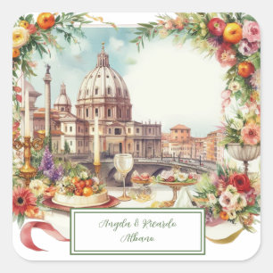 Elegantes Italien, Einladung zum Dinner in Florenz Quadratischer Aufkleber