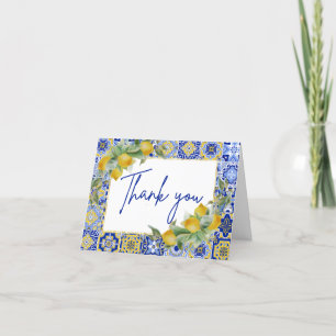 Elegantes italienisches Blue Tiles Lemon Citrus Sc Dankeskarte