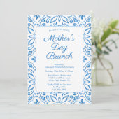 Elegantes italienisches "Blue Tiles Mother's Day B Einladung (Stehend Vorderseite)