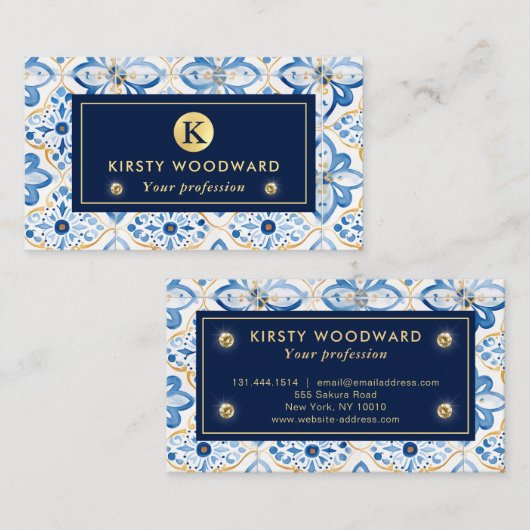 Elegantes italienisches Mittelmeer-Muster Visitenkarte (Vorne/Hinten)