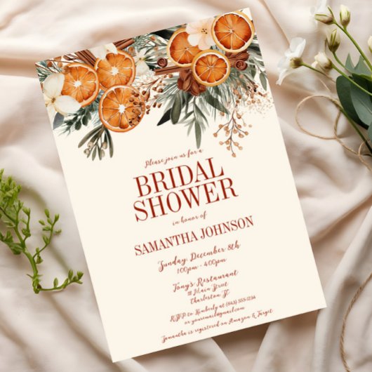 Elegantes Ivory Citrus Floral Brautparty Einladung