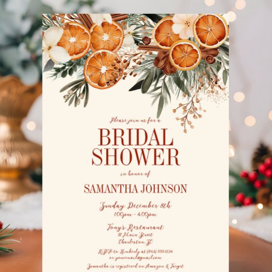 Elegantes Ivory Citrus Floral Brautparty Einladung