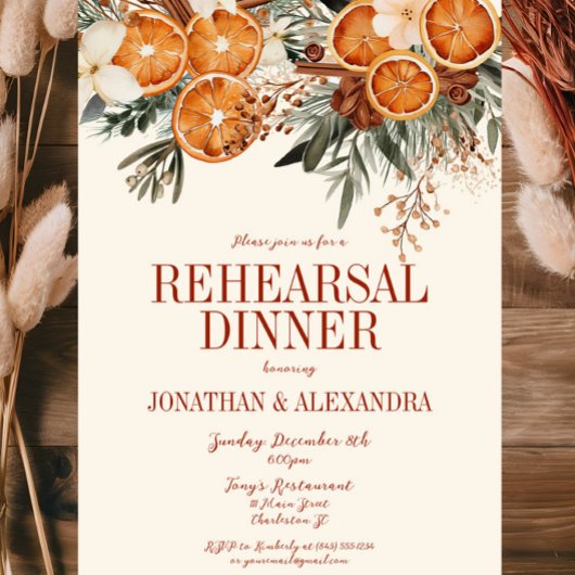 Elegantes Ivory Citrus Probe Abendessen Einladung