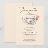 Elegantes Ivory Floral Tea Party Brautparty Einladung (Vorne/Hinten)