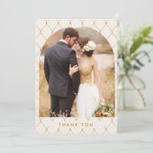 Elegantes Ivory Gold Arch Foto Hochzeit Dankeskarte (Stehend Vorderseite)