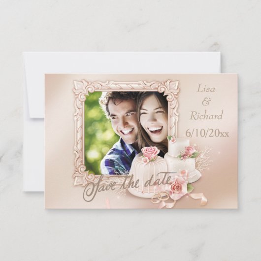 Elegantes Ivory & Gold Foto Save the Date (Vorderseite)