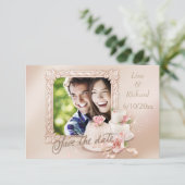 Elegantes Ivory & Gold Foto Save the Date (Stehend Vorderseite)