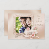 Elegantes Ivory & Gold Foto Save the Date (Vorne/Hinten)