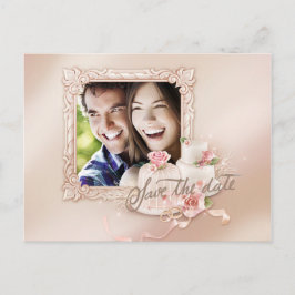 Elegantes Ivory & Gold Foto Save the Date Ankündigungspostkarte