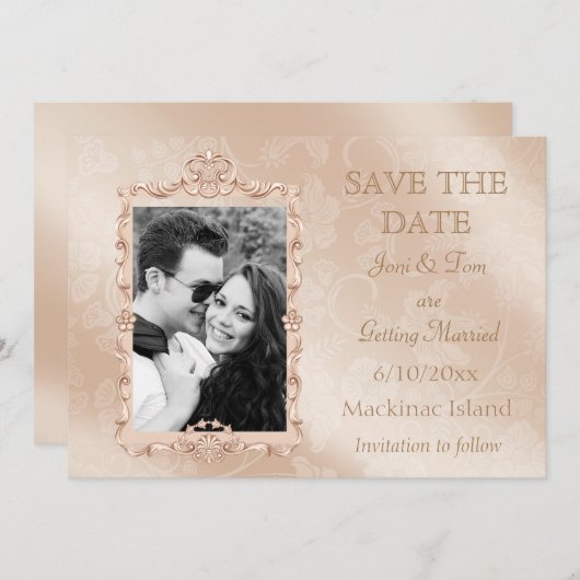 Elegantes Ivory & Gold Foto Save the Date Einladung (Vorne/Hinten)