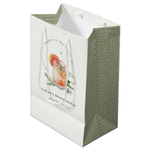 Elegantes Ivory Orange Green Cocktail Brautparty Mittlere Geschenktüte (Vorderseite Schrägansicht)