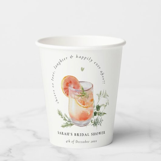 Elegantes Ivory Orange Green Cocktail Brautparty Pappbecher (Rückseite)