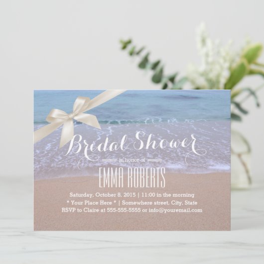 Elegantes Ivory Ribbon Beach Brautparty Einladung (Stehend Vorderseite)