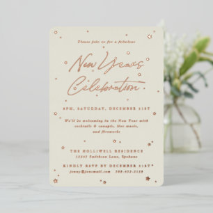 Elegantes Ivory Scattered Stars New Year Party Folieneinladung