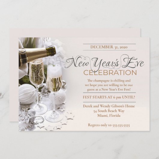 Elegantes Ivory Silvester Party Einladung (Vorne/Hinten)