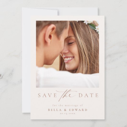 Elegantes Ivory Taupe Foto Hochzeit speichern das  Save The Date (Vorderseite)