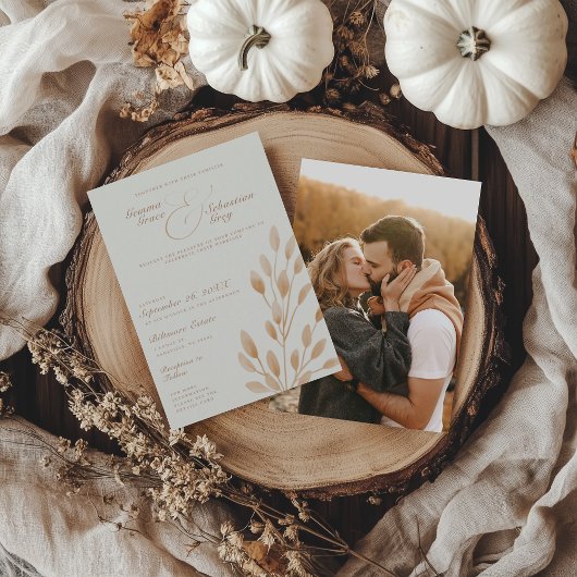Elegantes Ivory & Terracotta Fall Foto Hochzeit Einladung