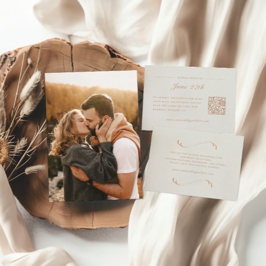 Elegantes Ivory & Terracotta Fall Foto Hochzeit Einladung