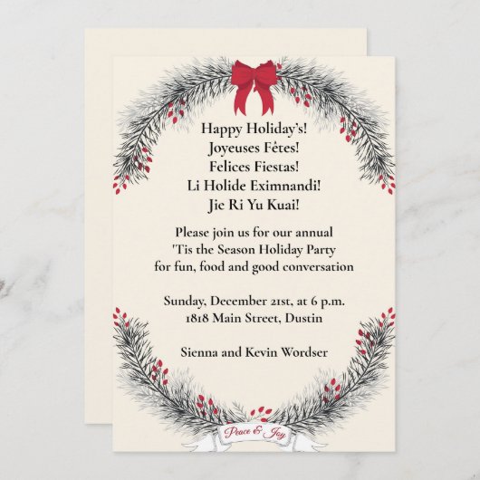 Elegantes Ivory Weihnachts-Kraut Weihnachtsfest Pa Einladung (Vorne/Hinten)