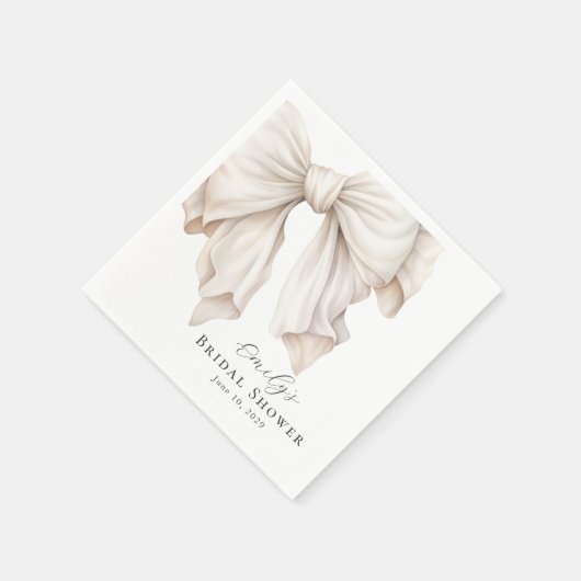 Elegantes Ivory White Bow auf rosa Brautparty Serviette (Ecke)