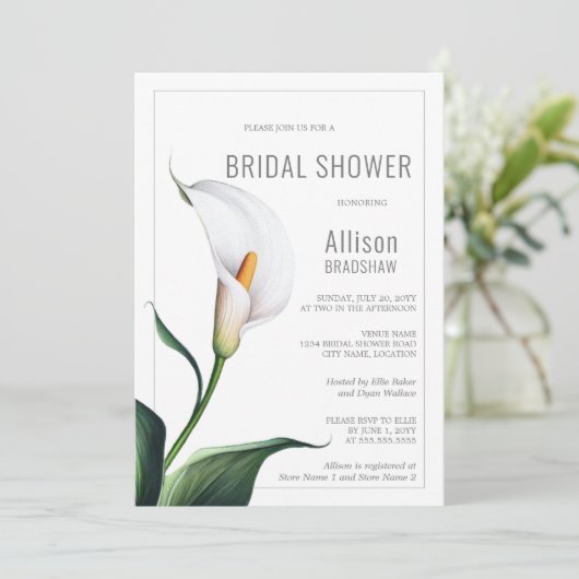 Elegantes Ivory White Calla Lily Brautparty Einladung (Stehend Vorderseite)