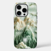 Elegantes Jade Green Mountains Chinoiserie Monogra Case-Mate iPhone Hülle (Rückseite)