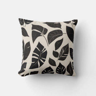 Elegantes Japandi-Pillow - Schwarzes botanisches B Kissen