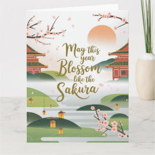 Elegantes japanisches Gartendesign - Sakura Blüten Karte