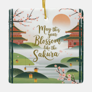 Elegantes japanisches Gartendesign - Sakura Blüten Keramikornament