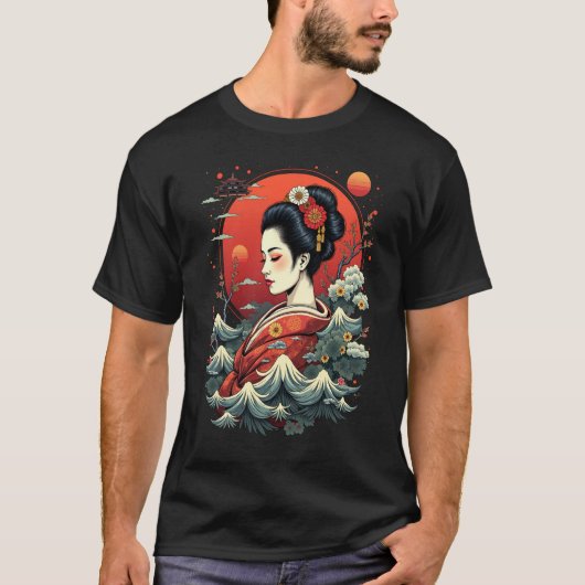 Elegantes japanisches Geisha Art T-Shirt (Vorderseite)