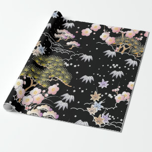 Elegantes japanisches Inspiriertes botanisches Kun Geschenkpapier