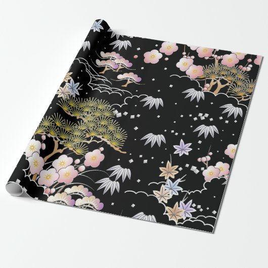 Elegantes japanisches Inspiriertes botanisches Kun Geschenkpapier (Ungerollt)