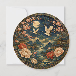 Elegantes Japanisches Kranich-Mond-Landschaft-Kind Einladung