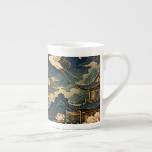 Elegantes Japanisches Kranich-Mond-Landschaft-Kind Porzellantasse