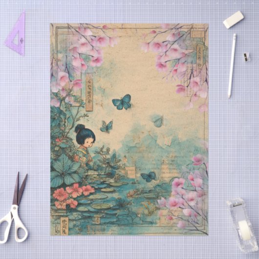 Elegantes japanisches Themed Decoupage Crafting Seidenpapier (Basteln)