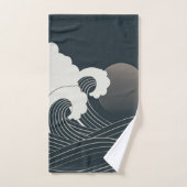 Elegantes japanisches Waves Schwarz-Weiß-Artwork| Badhandtuch Set (Handtuch)