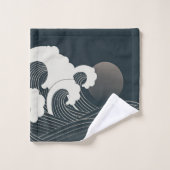 Elegantes japanisches Waves Schwarz-Weiß-Artwork| Badhandtuch Set (Waschlappen)