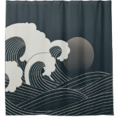Elegantes japanisches Waves Schwarz-Weiß-Artwork| Duschvorhang (Vorderseite)