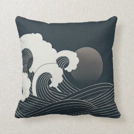 Elegantes japanisches Waves Schwarz-Weiß-Artwork| Kissen