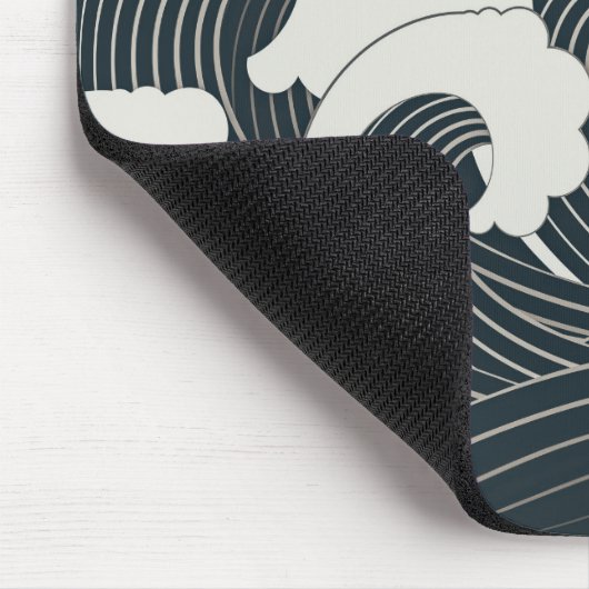 Elegantes japanisches Waves Schwarz-Weiß-Kunstwerk Mousepad (Ecke)