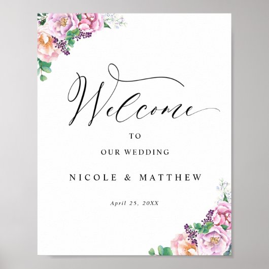 Elegantes Joyful Pastel Floral Wedding Welcome Sig Poster (Vorne)