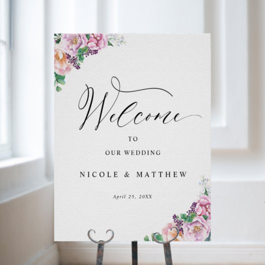 Elegantes Joyful Pastel Floral Wedding Welcome Sig Poster