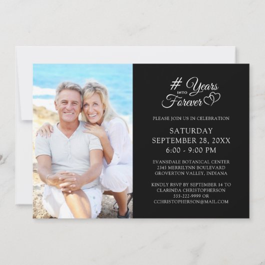 Elegantes Jubiläum Herzjahre ins Foto Einladung (Rückseite)