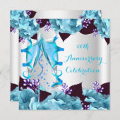 Elegantes Jubiläum Party Aquamarin Blau Lila Einladung (Vorne/Hinten)