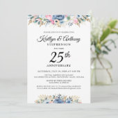Elegantes Jubiläum Wasserfarben Blau Gold Einladung (Stehend Vorderseite)