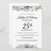 Elegantes Jubiläum Wasserfarben Blau Gold Einladung (Vorne/Hinten)