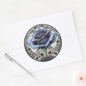 Elegantes Jugendstil Blaue Rose Design Runder Aufkleber (Umschlag)