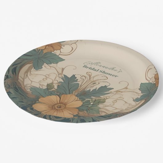 Elegantes Jugendstil-Brautparty Pappteller (Schrägansicht)