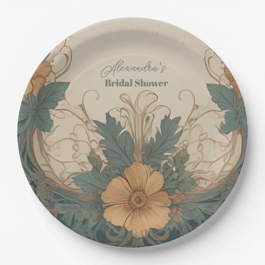 Elegantes Jugendstil-Brautparty Pappteller (Vorderseite)